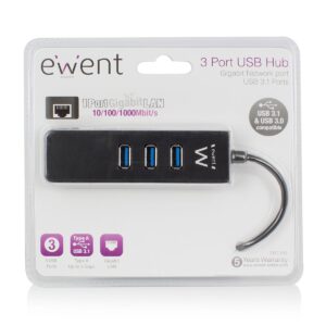 Hub Ewent EW1140 USB-A para USB 3.1/RJ-45 Preto